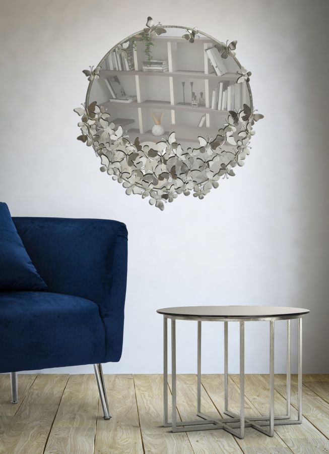 WALL MIRROR BUTTERFLY ROUND SILVER CM Ø 91X3X94