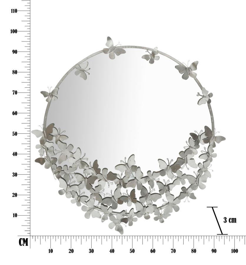 WALL MIRROR BUTTERFLY ROUND SILVER CM Ø 91X3X94