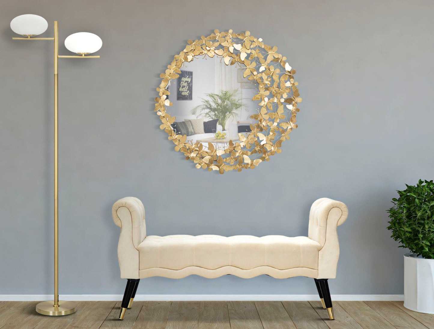 WALL MIRROR GLAM BUTTERFLY WIND Ø CM 81,5X3,5 (MIRROR CM Ø55)