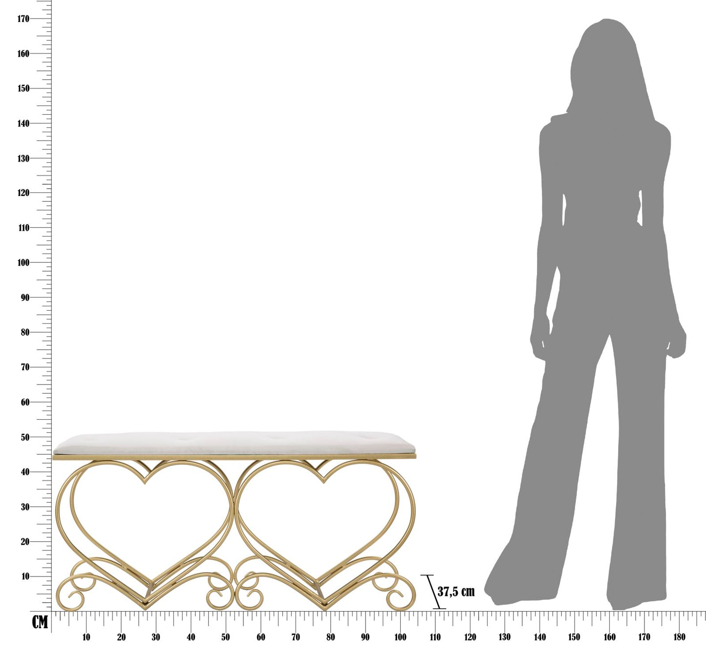 BENCH HEART CREMA CM 105X37,5X51,5