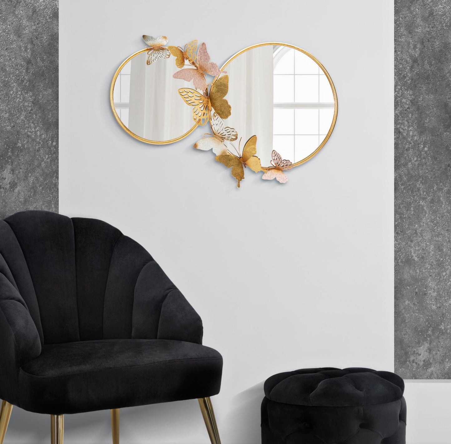 WALL MIRROR DOUBLE FARFALLE PINK CM 81X3X52,5