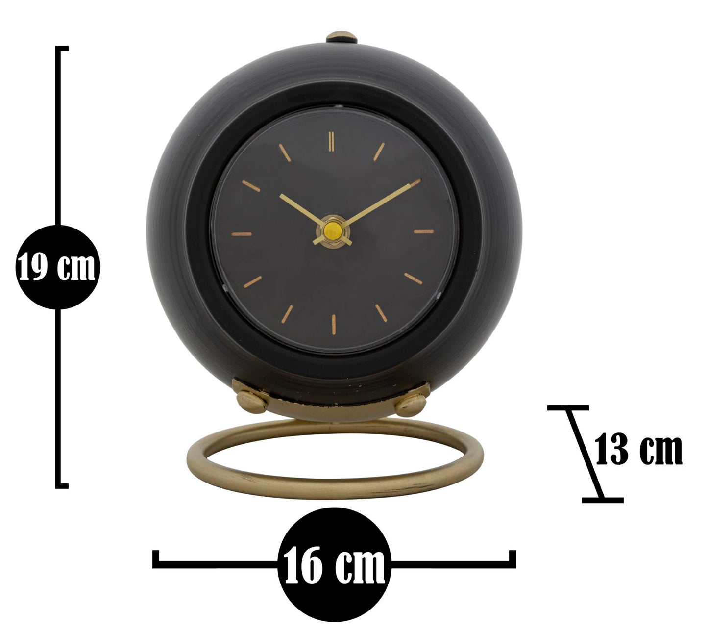 TABLE CLOCK BALL BLACK CM 16X13X19