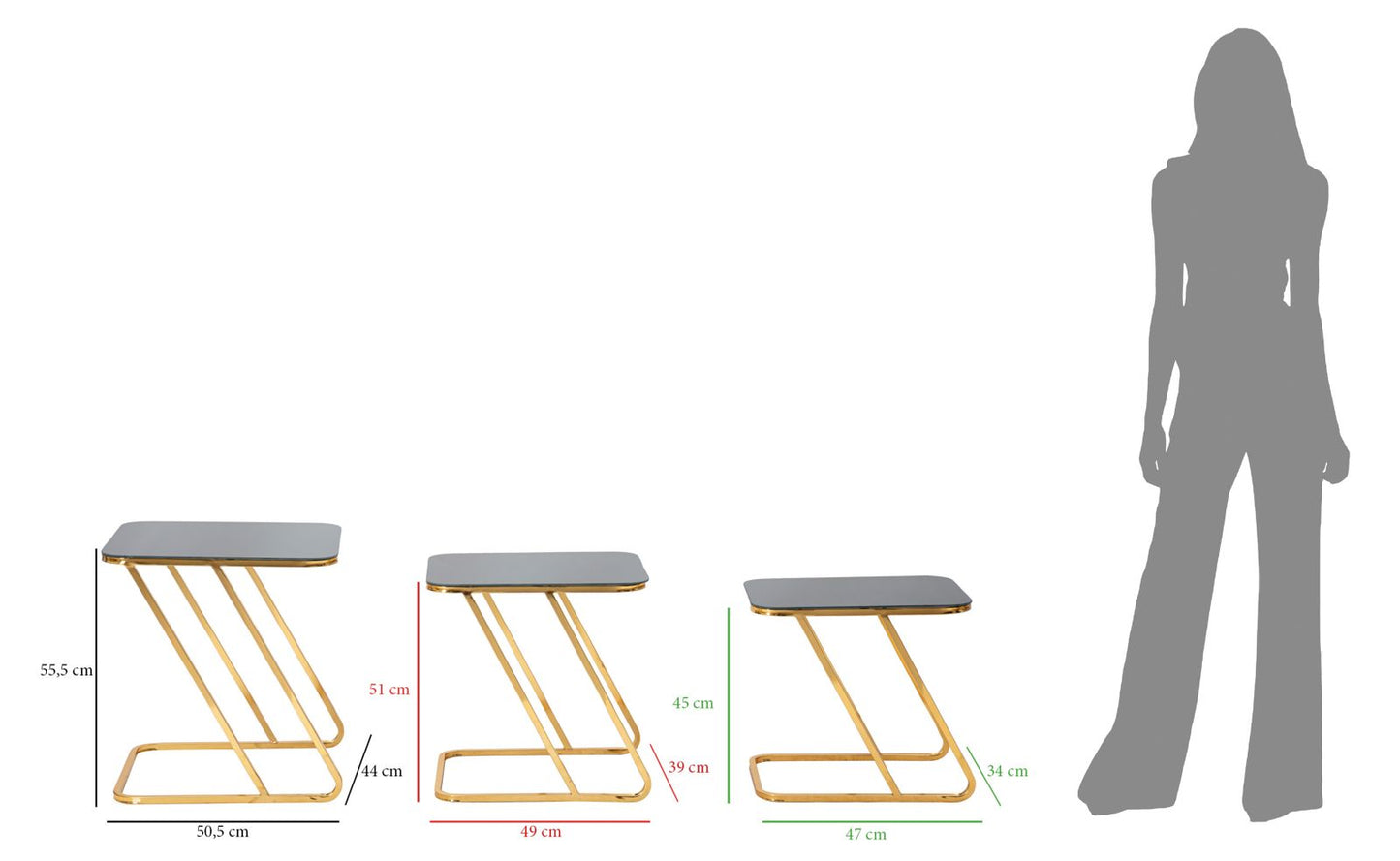 TABLE SIMPLE SET 3 PCS CM 44X50,5X55,5-39X49X51-34X47X45