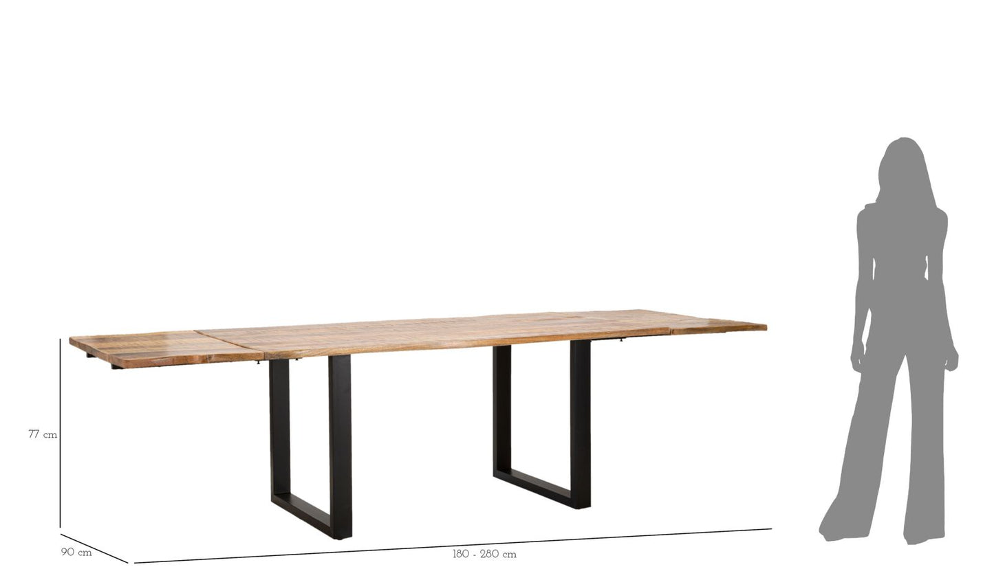 DINING TABLE EDGE -EXTENDABLE- CM 180X90X77-TOTAL LENGHT 280 (MANGO WOOD)