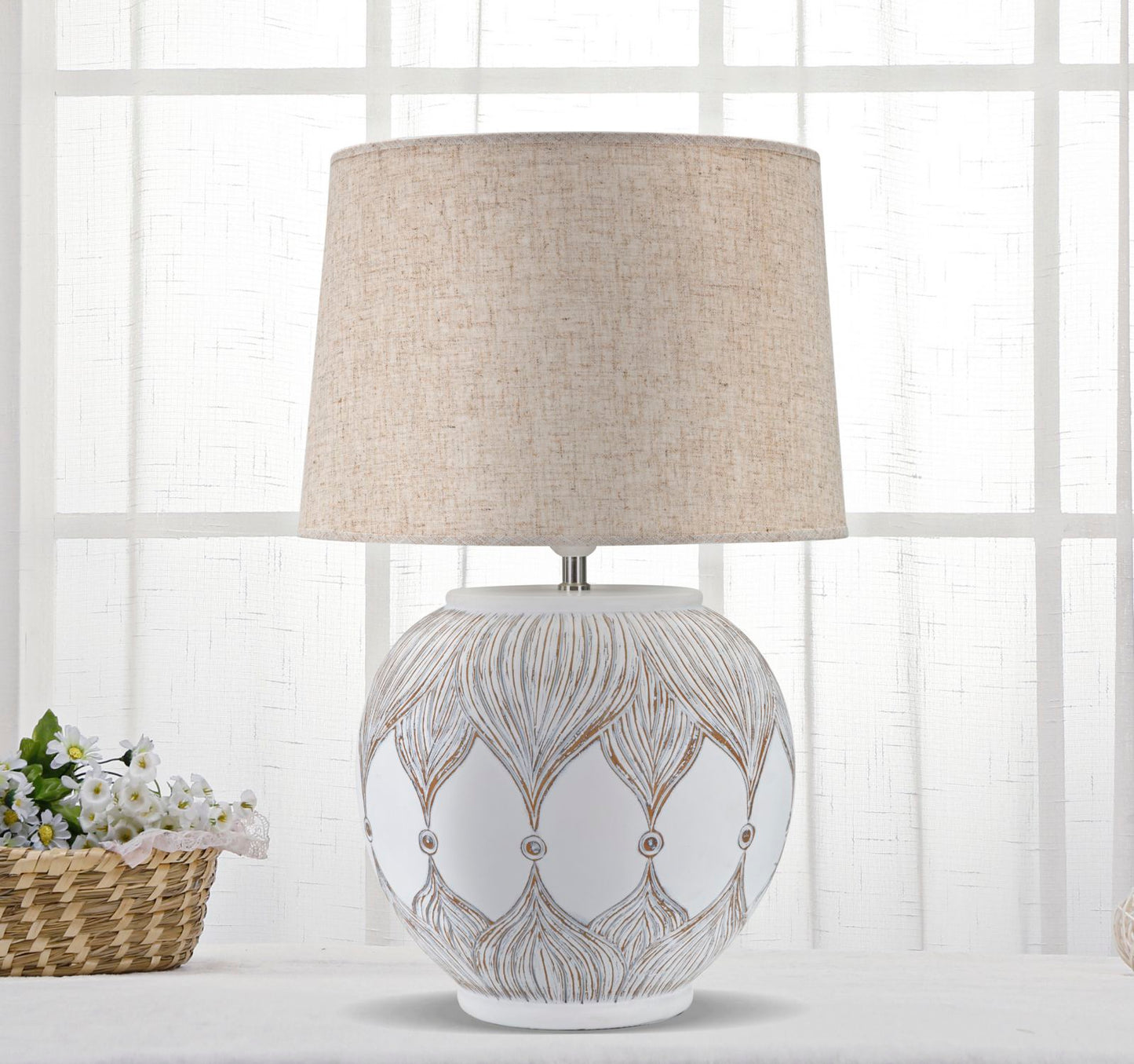 TABLE LAMP POLYRESIN ROUND ATENE CM Ø 38X59