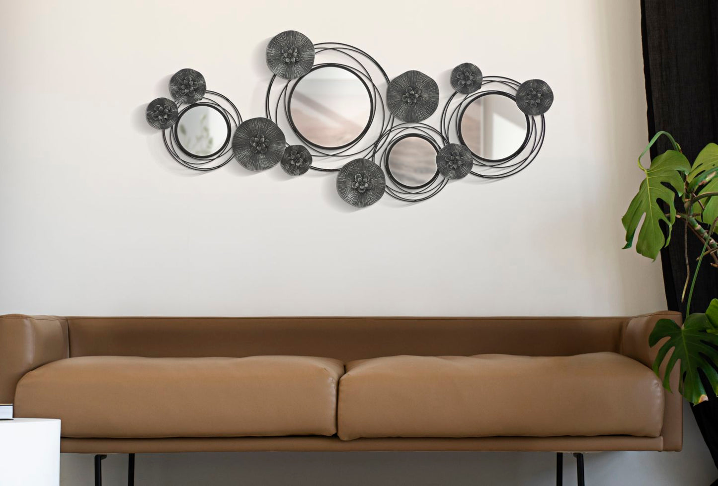 IRON PANEL WITH MIRRORS DARK ROUND CM 117X5,5X49