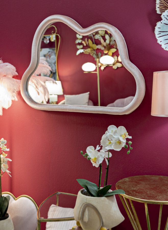 WALL MIRROR CLOUD PINK VELVET CM 90X4X60