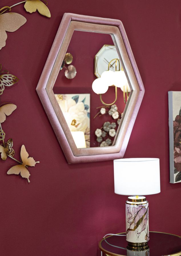 WALL MIRROR TONY MIX PINK VELVET CM 75X4X80