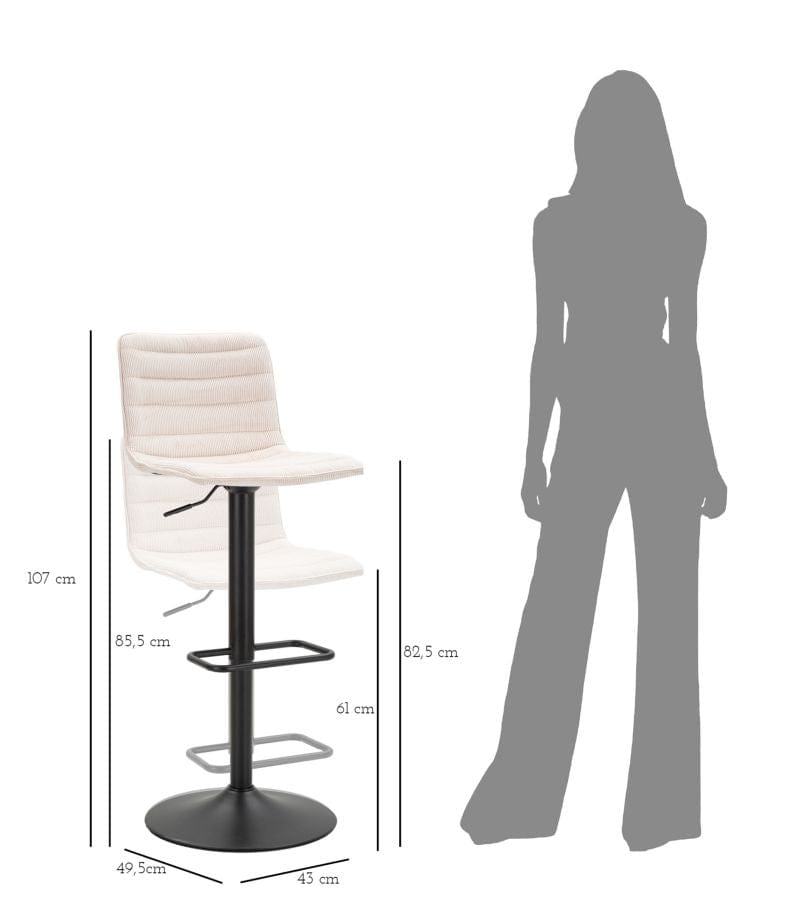 BAR STOOL WITH LIFT HIGH WHITE CM 43X49,5X85,5-107(SEAT CM 61-82,5)