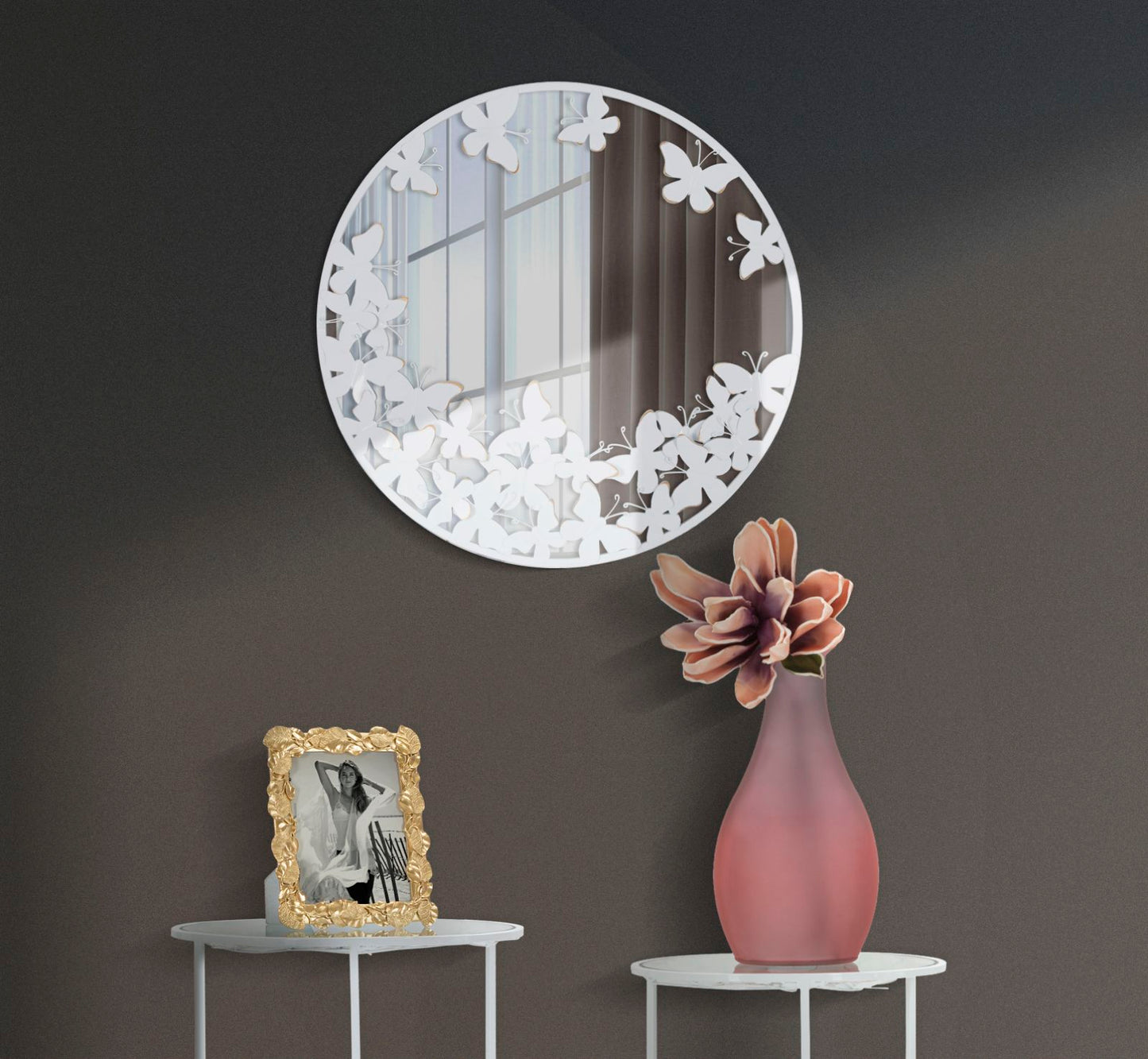 WALL MIRROR WHITE BUTTERFLY CM 62,5X2,3