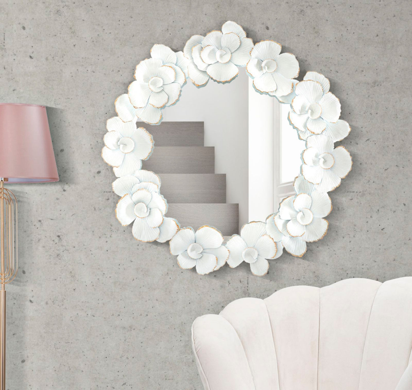 WALL MIRROR WHITE FLOWER CM 82X2,6X85,5