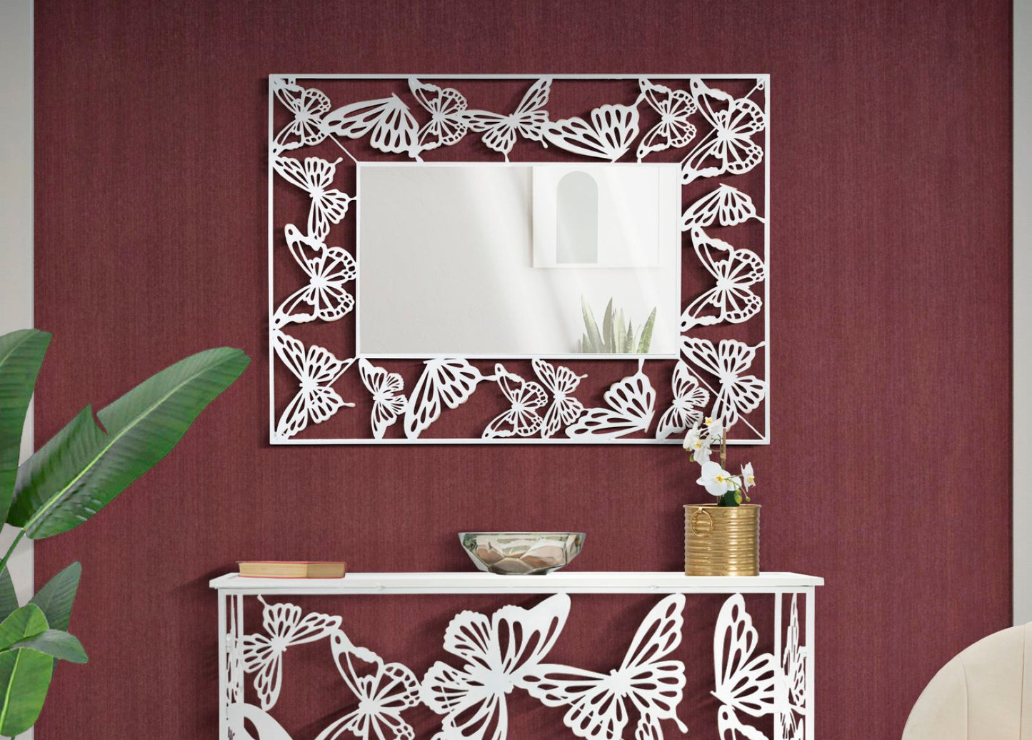 WALL MIRROR WHITE BUTTERFLY CM 85X1X115