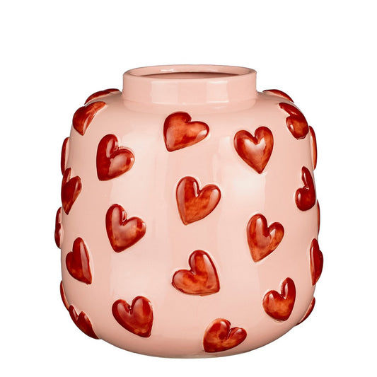 Hearts Vaas - H28 x Ø29 cm - Keramiek - Roze, Rood