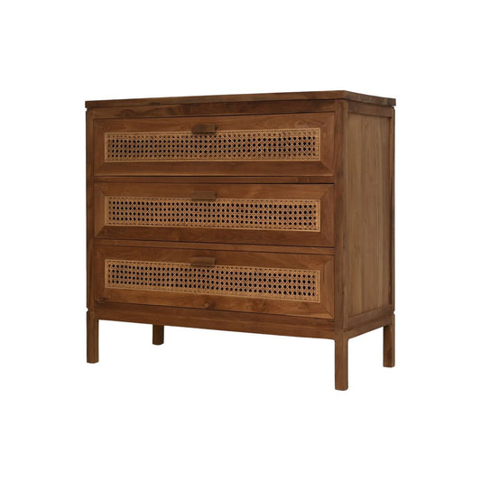 Commode met 3 lades - 90x42x85- Naturel - Teak/rotan