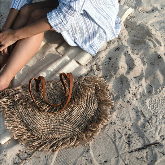 Sac à bandoulière beige avec franges Sac de plage Sac fourre-tout SUMBAWA