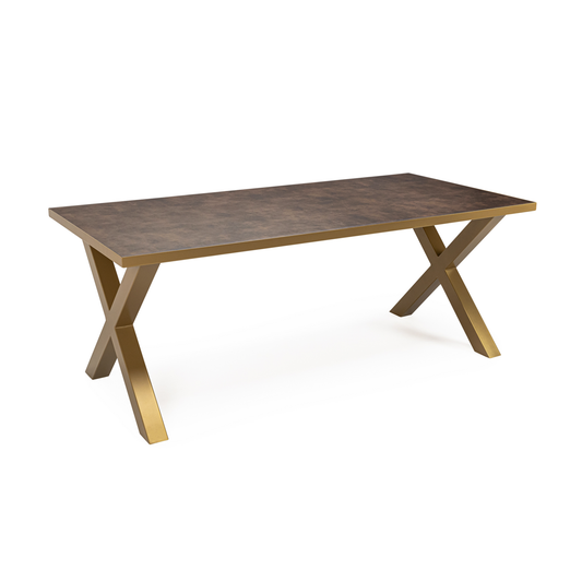 Stalux Eettafel 'Roos' 240 x 100cm, kleur goud / lederlook bruin