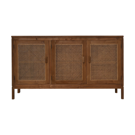 Dressoir 3 deuren - 150x42x85- Naturel - Teak/rotan