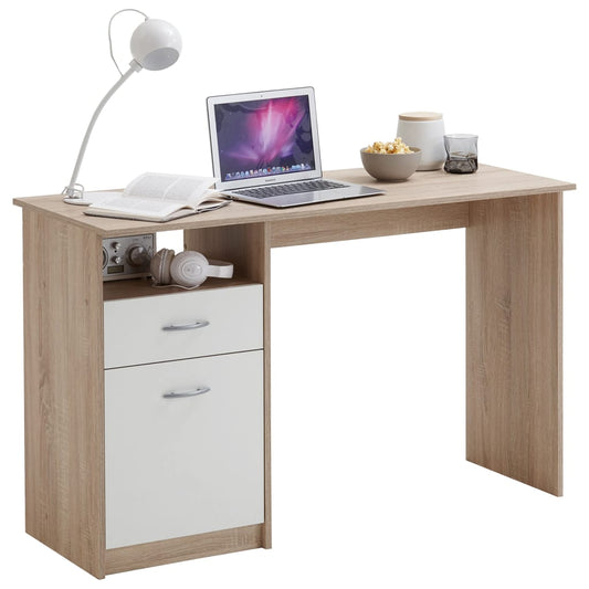 FMD Bureau met 1 lade 123x50x76,5 cm eikenkleurig en wit