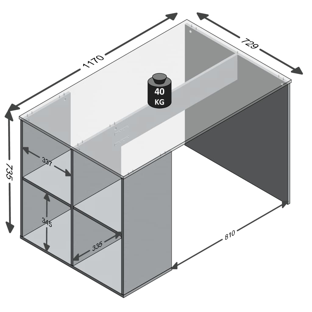 FMD Bureau met zijschappen 117x72,9x73,5 cm wit