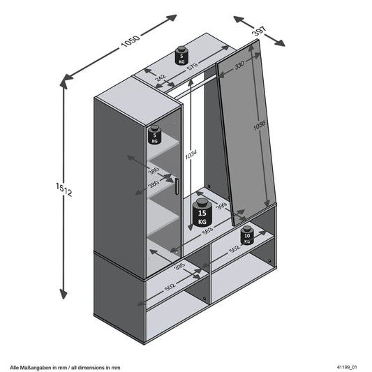 FMD Kledingkast met 4 vakken en spiegel 105x39,7x151,3 cm wit