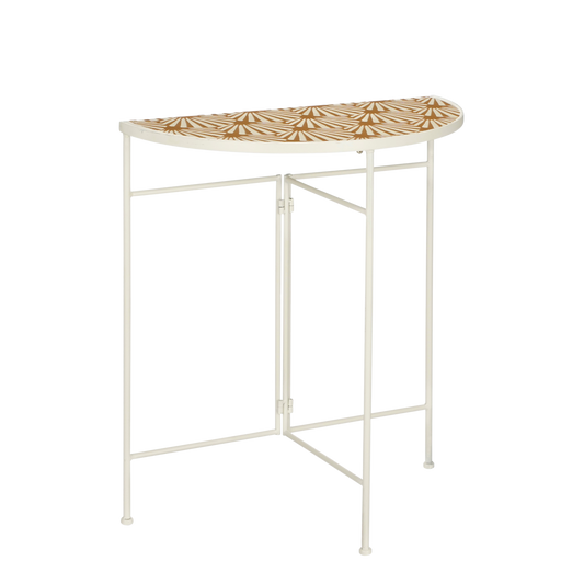 Table murale d&#39;extérieur Odile - L63 x l33 x H71 cm - Métal - Marron, Blanc