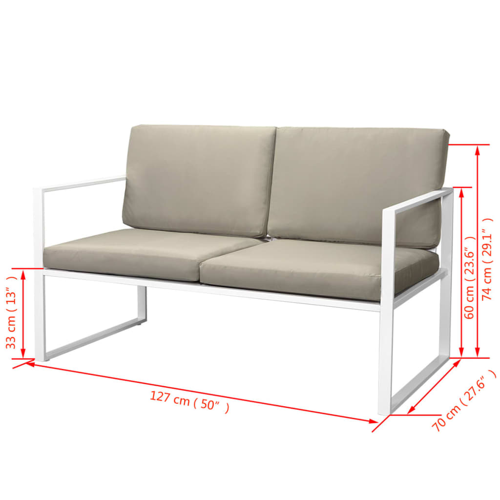 4-delige Loungeset met kussens staal wit