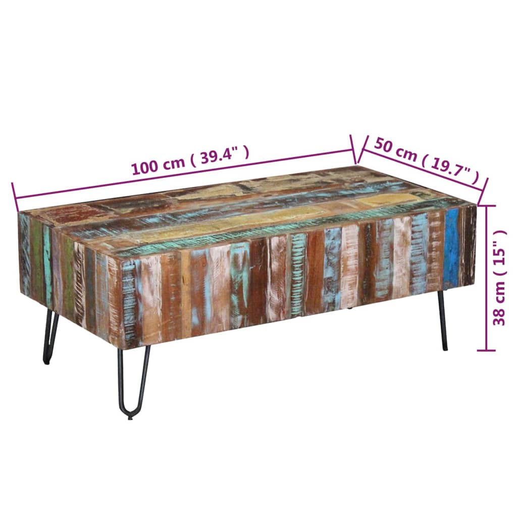 Salontafel 100x50x38 cm massief gerecycled hout