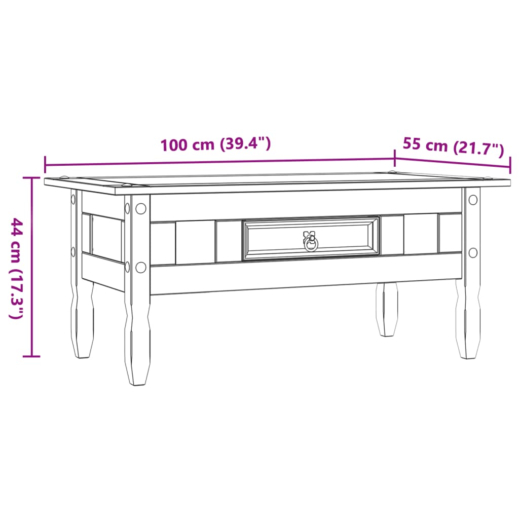 Salontafel Mexicaans grenenhout Corona-stijl 100x55x44 cm