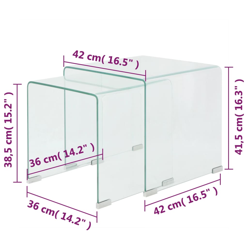 Bijzettafel set 2-dlg transparant gehard glas