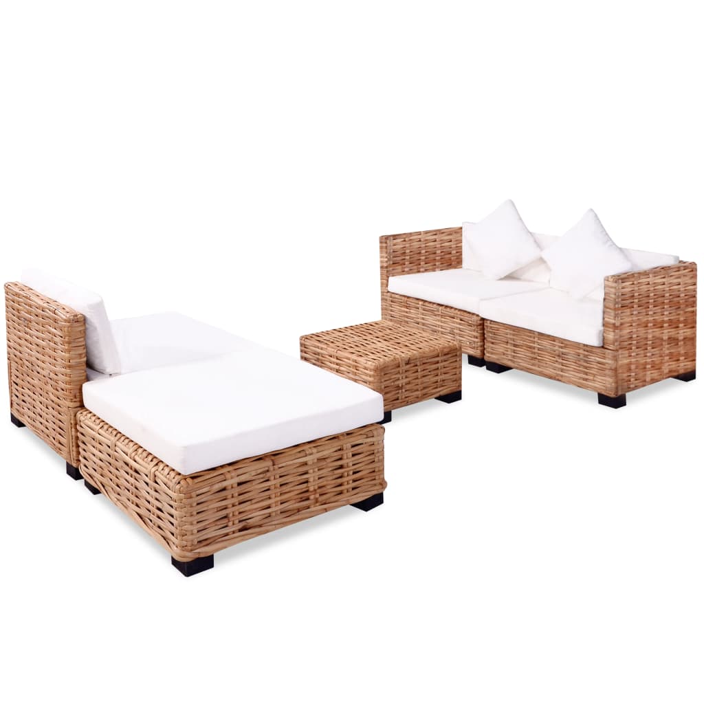 Loungeset natuurlijk rattan 14-delig