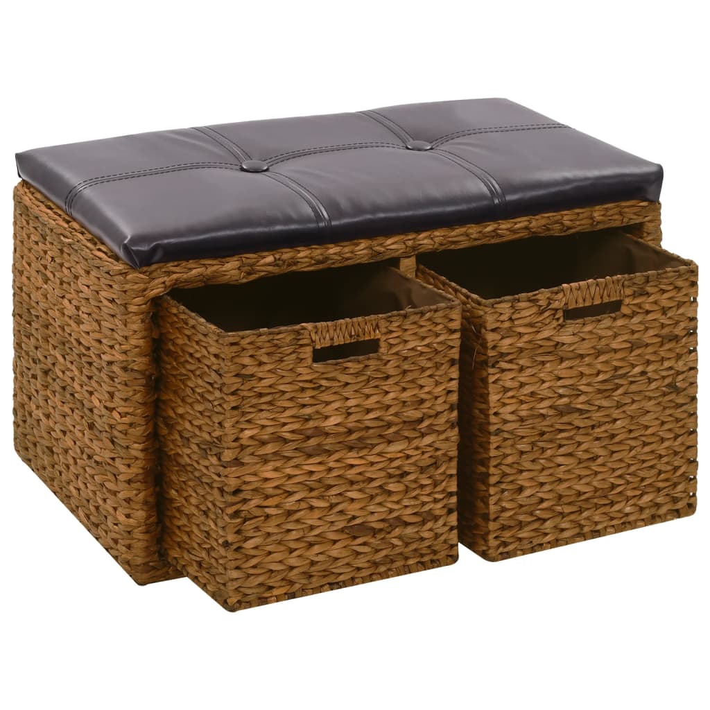 Bankje met 2 manden 71x40x42 cm zeegras bruin