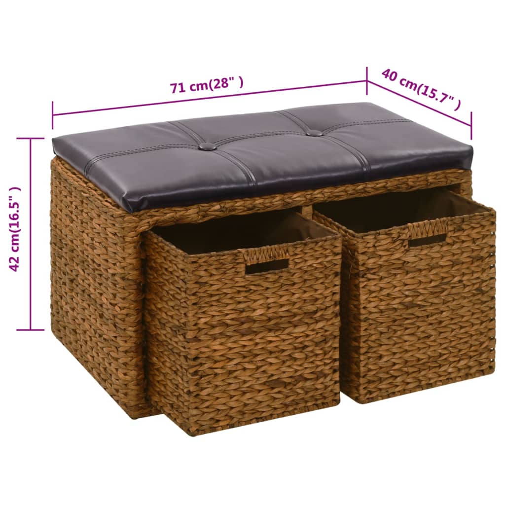 Bankje met 2 manden 71x40x42 cm zeegras bruin