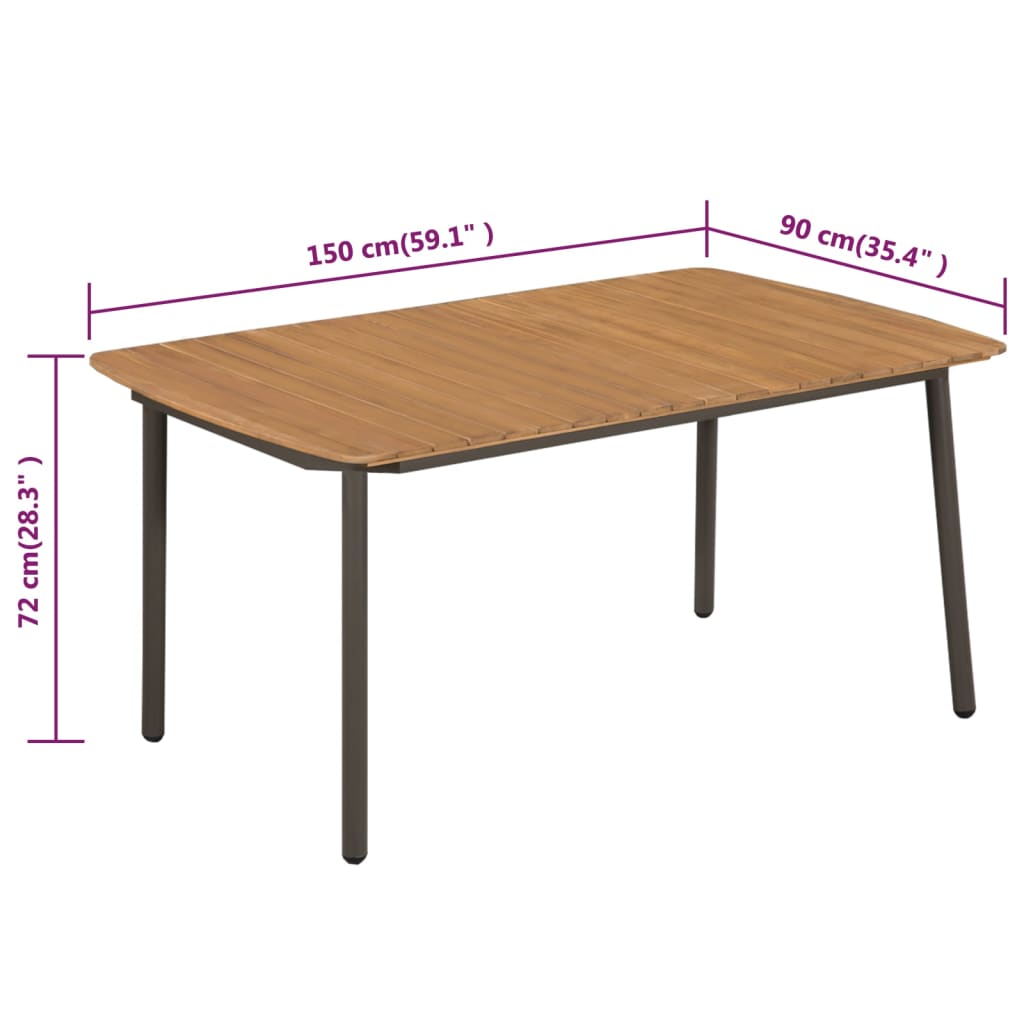 Tuintafel 150x90x72 cm massief acaciahout en staal