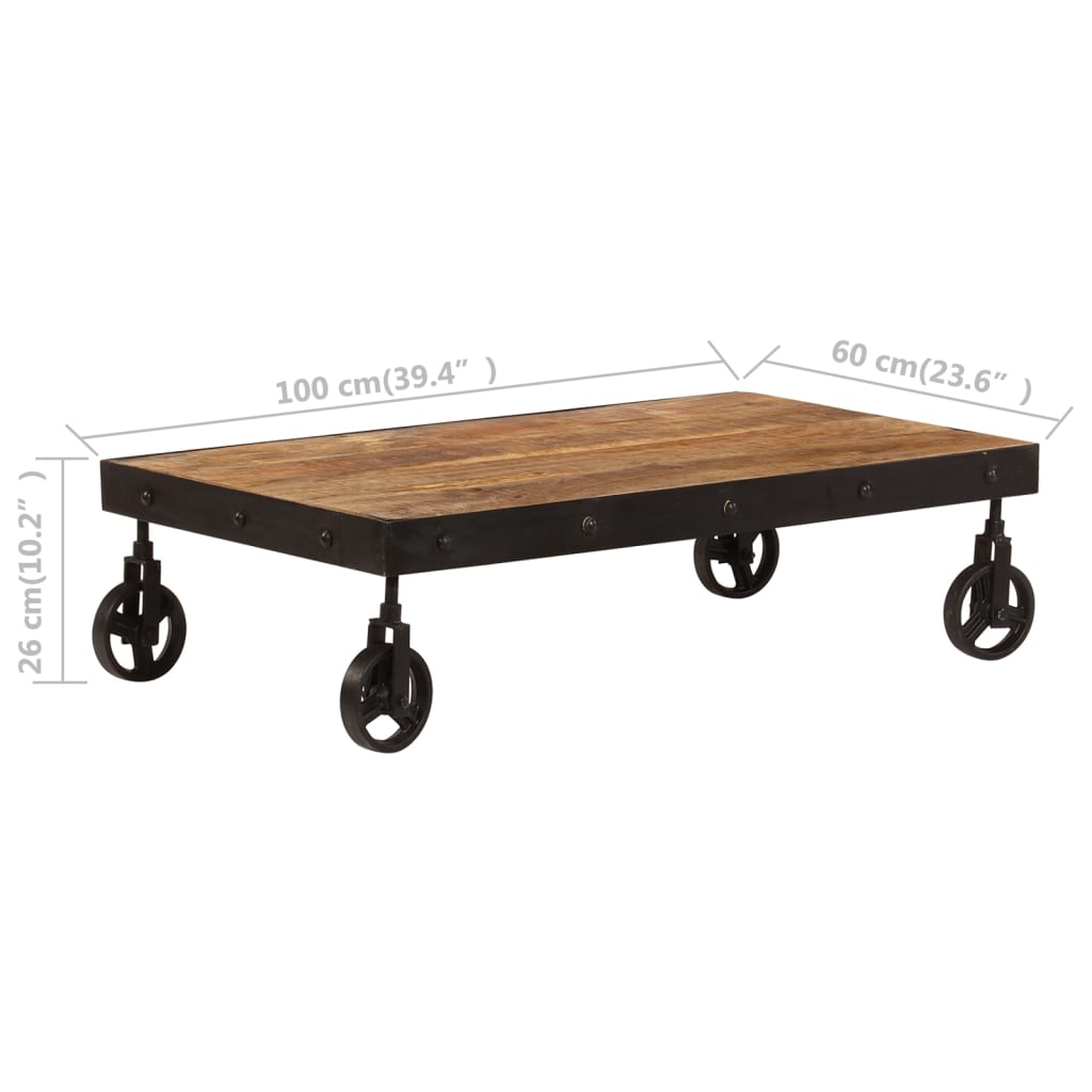 Salontafel op wieltjes 100x60x26 cm massief mangohout