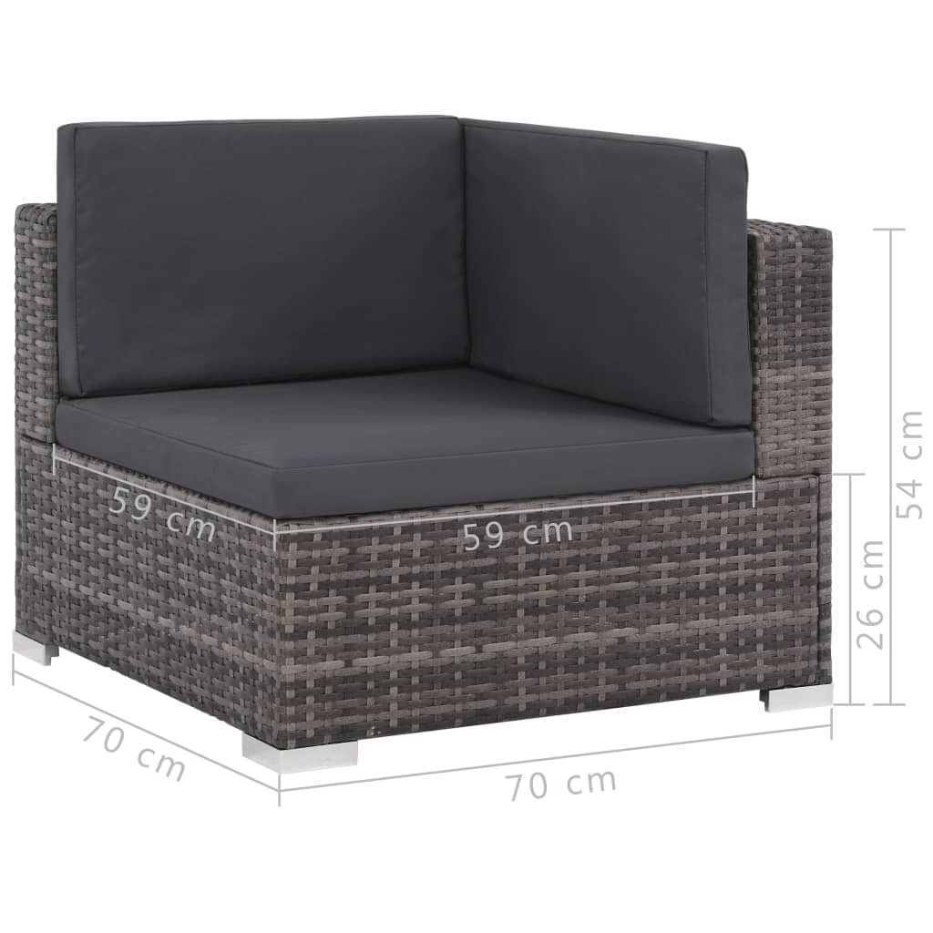 8-delige Loungeset met kussens poly rattan grijs