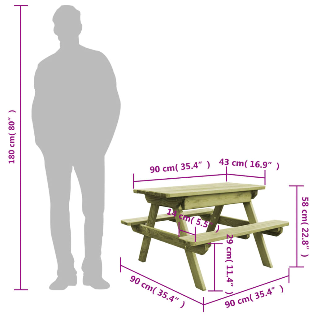 Picknicktafel met banken 90x90x58 cm geïmpregneerd grenenhout