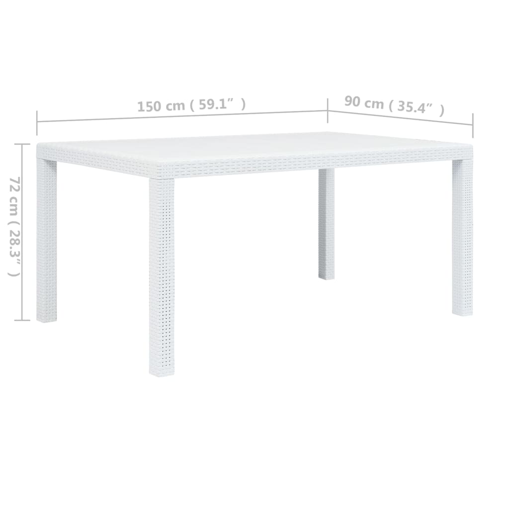 Tuintafel 150x90x72 cm rattan-look kunststof wit