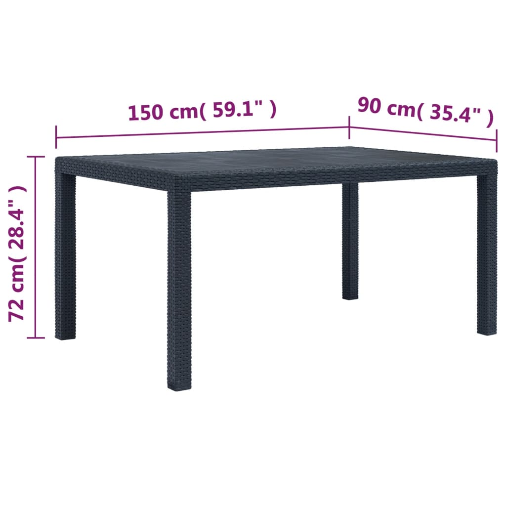 Tuintafel 150x90x72 cm rattan-look kunststof antraciet