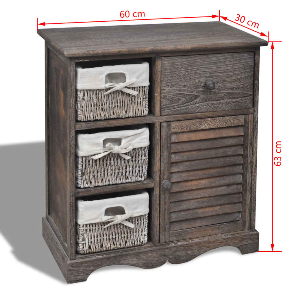 Kast met links 3 weefmanden hout bruin