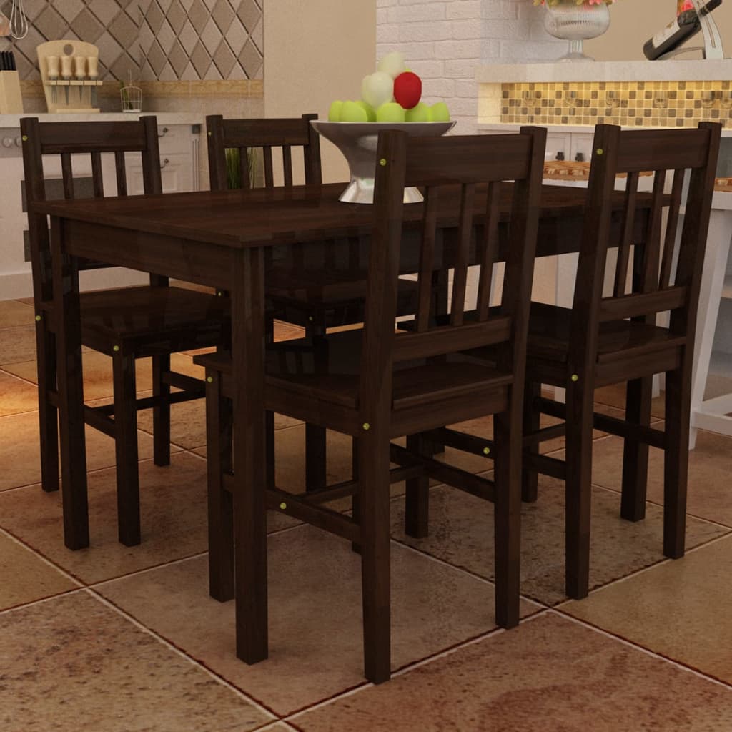 Eettafel met 4 stoelen hout bruin