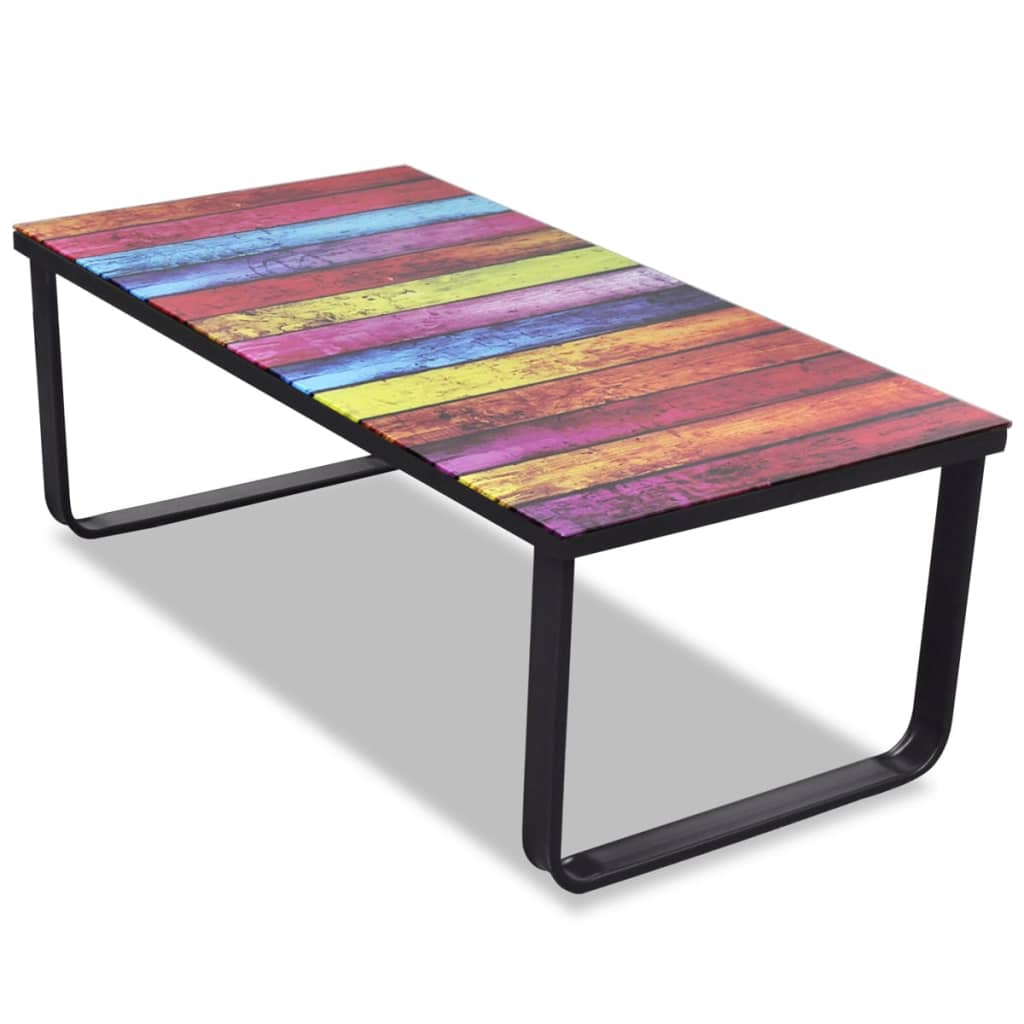 Salontafel met regenboog-print glazen tafelblad