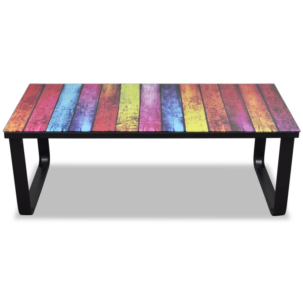 Salontafel met regenboog-print glazen tafelblad