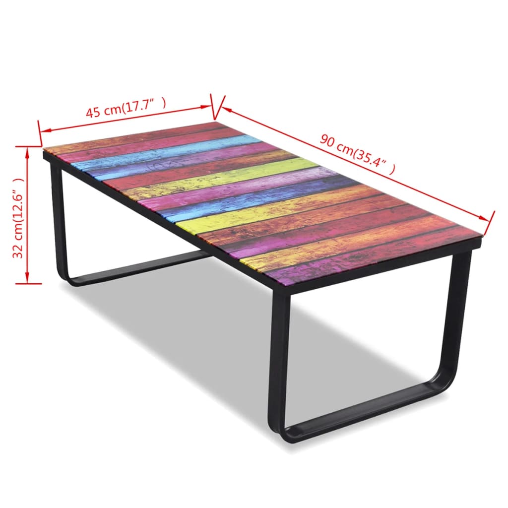 Salontafel met regenboog-print glazen tafelblad