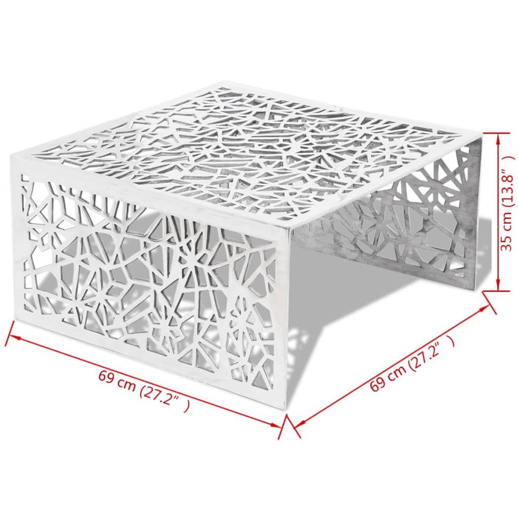 Salontafel opengewerkt ontwerp aluminium zilverkleurig