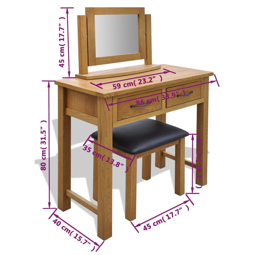 Kaptafel met krukje massief eikenhout