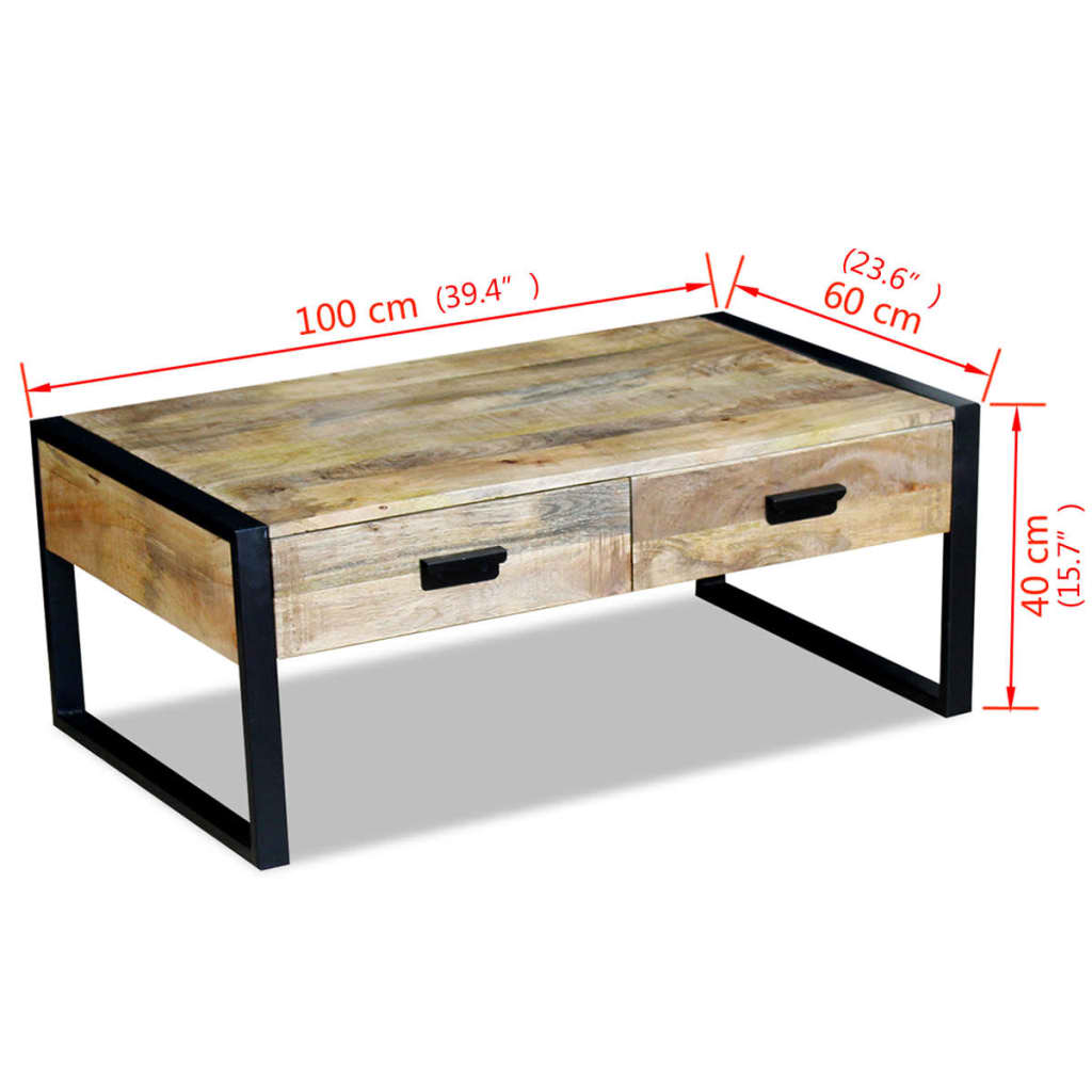 Salontafel met 2 lades 100x60x40 cm massief mangohout