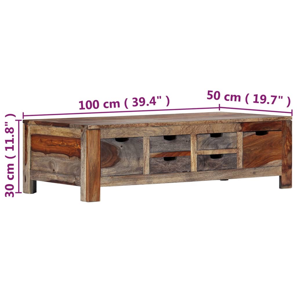 Salontafel 100x50x30 cm massief sheeshamhout grijs