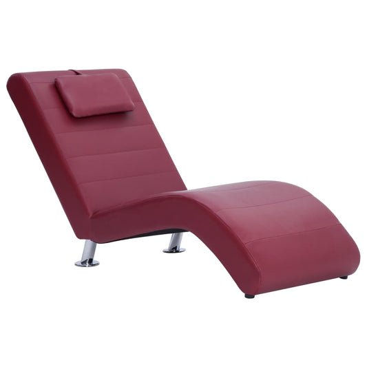 Chaise longue met kussen kunstleer wijnrood