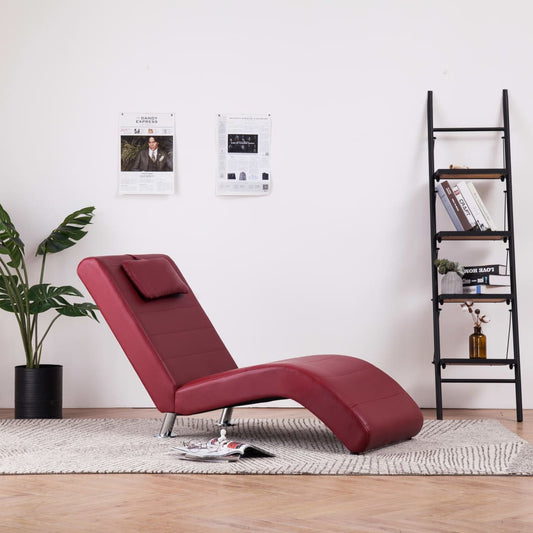 Chaise longue met kussen kunstleer wijnrood