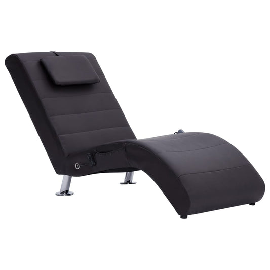 Massage chaise longue met kussen kunstleer bruin